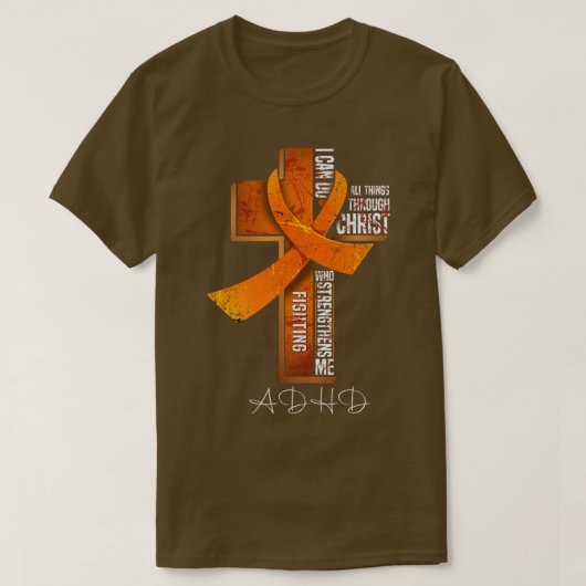 ADHD Awareness Orange Ribbon Christian Cross147 T-Shirt (Design vorne)