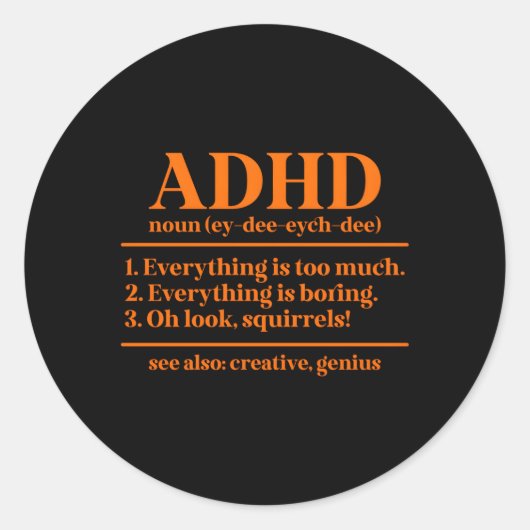 Adhd Definition Adhd Adwareness Month Adhd Warrior Runder Aufkleber (Vorderseite)