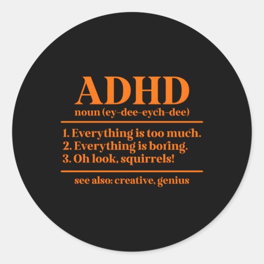 Adhd Definition Adhd Adwareness Month Adhd Warrior Runder Aufkleber (Vorderseite)