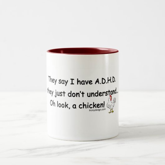 ADHD Huhn-Spaß Zweifarbige Tasse (Mittel)