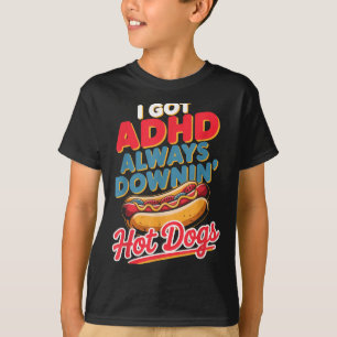 Adhd isst immer Hot Dogs lustiger Retro-Essen-Wort T-Shirt