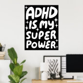ADHD ist mein Superpower Fun Bubble Letters B&W Poster (Heimbüro)