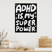 ADHD ist mein Superpower Fun Bubble Letters B&W Poster (Küche)