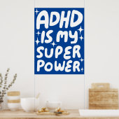 ADHD ist mein Superpower Fun Bubble Letters Blue Poster (Küche)
