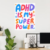 ADHD ist meine farbenfrohe Superpower-Blase-Buchst Poster (Heimbüro)