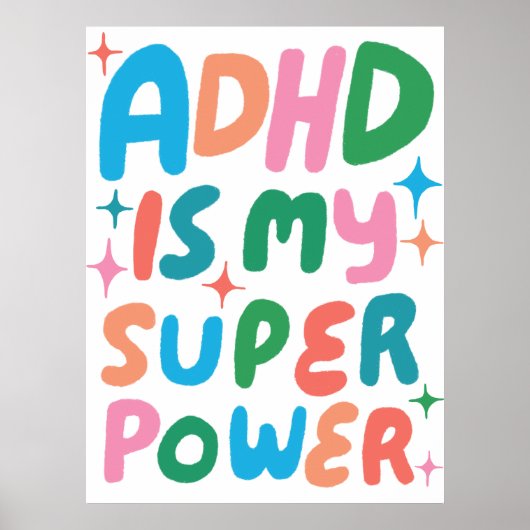 ADHD ist meine farbenfrohe Superpower-Blase-Buchst Poster (Vorne)