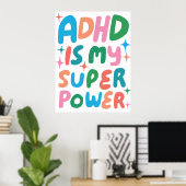ADHD ist meine farbenfrohe Superpower-Blase-Buchst Poster (Heimbüro)
