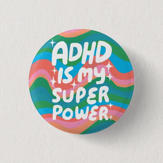 ADHD ist meine Superpower Fun Bubble Letters bunt Button (Vorderseite)