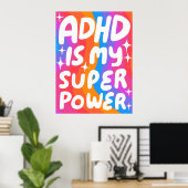 ADHD ist meine Superpower Fun Bubble Letters bunt Poster (Heimbüro)