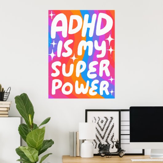 ADHD ist meine Superpower Fun Bubble Letters bunt Poster (Heimbüro)