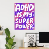 ADHD ist meine Superpower Fun Bubble Letters Lila Poster (Heimbüro)