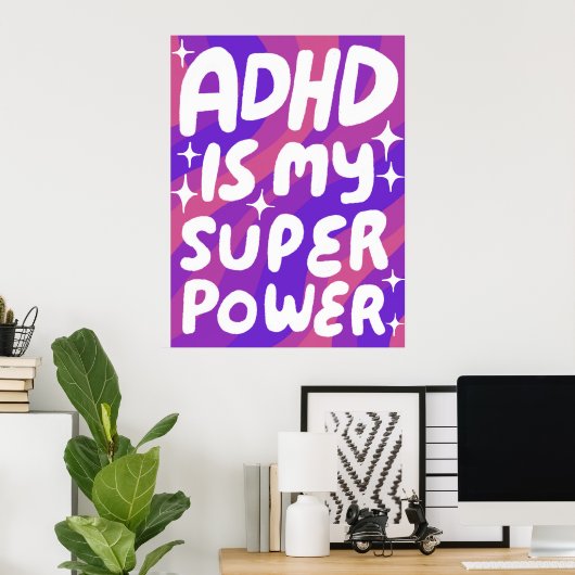 ADHD ist meine Superpower Fun Bubble Letters Lila Poster (Heimbüro)
