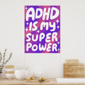ADHD ist meine Superpower Fun Bubble Letters Lila Poster (Küche)
