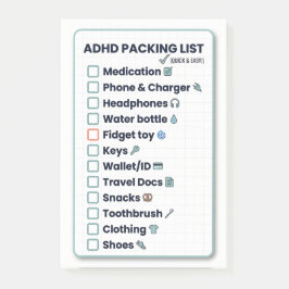 ADHD Packing List Minimalist Travel Checklist Post-it Klebezettel