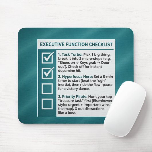 ADHD Productivity Executive Function Checklist Mousepad (Mit Mouse)