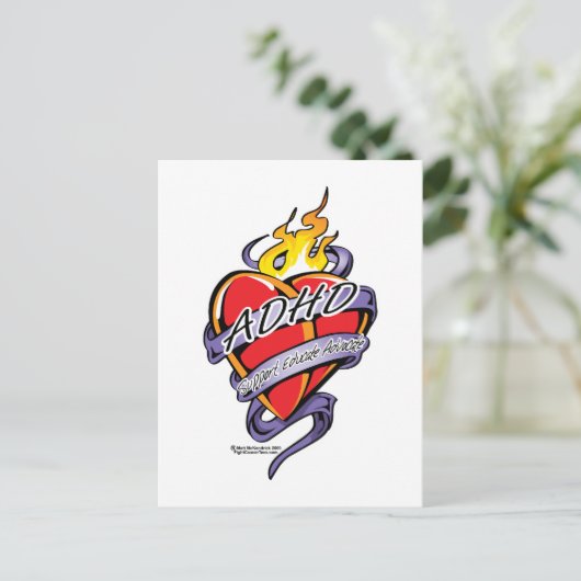 ADHD Tattoo Herz Postkarte (Stehend Vorderseite)