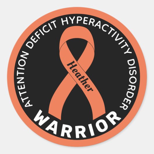 ADHD Warrior Ribbon Black Round Sticker (Vorderseite)