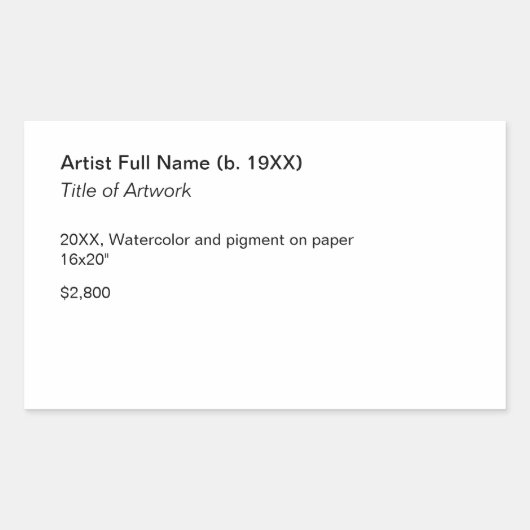 Adhesive Artwork Exhibition Label Template Rechteckiger Aufkleber (Vorderseite)