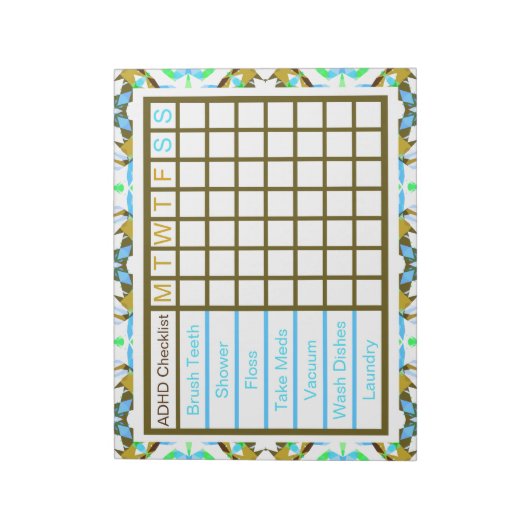 ADHS ADD Girl's Women's Weekly Checklist Erinnerun Notizblock (Rotiert)
