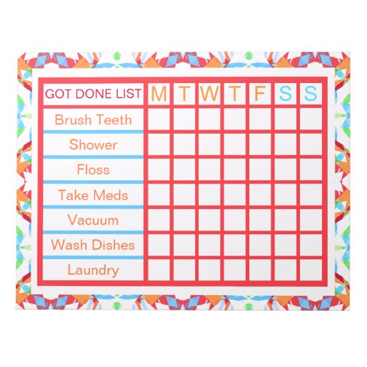 ADHS ADD Girl's Women's Weekly Checklist Erinnerun Notizblock (Vorderseite)