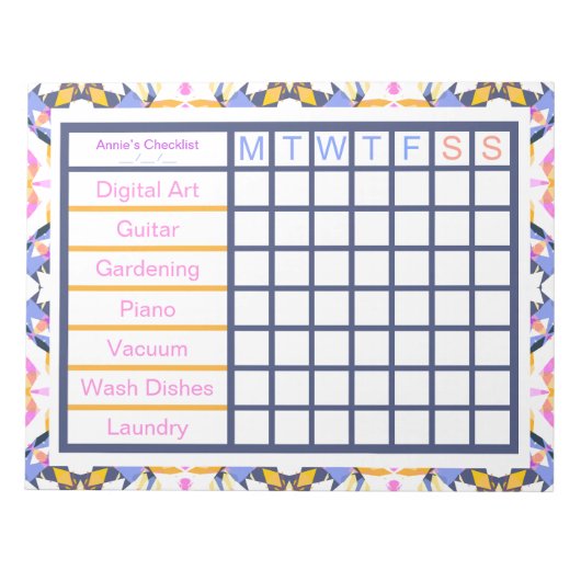 ADHS ADD Girl's Women's Weekly Checklist Erinnerun Notizblock (Vorderseite)