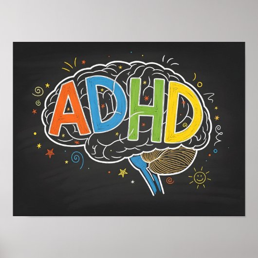ADHS Awareness Colorful Brain Word Illustration Poster (Vorne)
