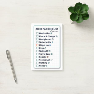 ADHS-Packliste Minimalistische Reise-Checkliste Post-it Klebezettel