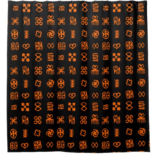 Adinkra African Symbols in Orange und Schwarz Duschvorhang (Vorderseite)