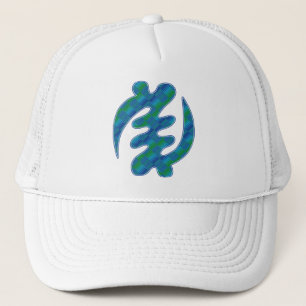 Adinkra Blue Green Kente K16 Gye Nyame Truckerkappe