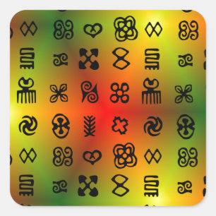 Adinkra Symbole mit afrikanischen Farben Quadratischer Aufkleber