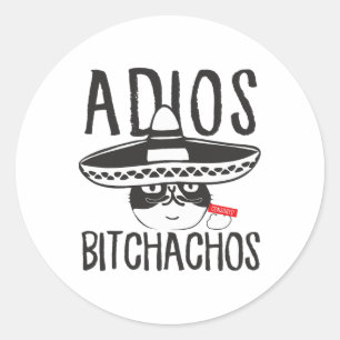 Adios Achos Cat in Sombrero Funny Cinco De Mayo Qu Runder Aufkleber