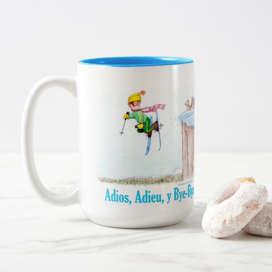 Adios, Adieu y Bye-Bye Zweifarbige Tasse (Mit Donut)