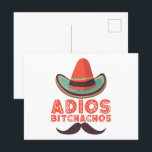 Adios Bitchachos Sombrero Retro Cinco De Mayo Postkarte<br><div class="desc">Adios Bitchachos Sombrero Retro Cinco De Mayo Adios Bitchachos Funny Sombrero Retro Cinco De Mayo</div>