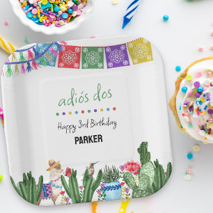 Adios Dos 3. Geburtstags-Drei-Esta-Fiesta-Party Pappteller