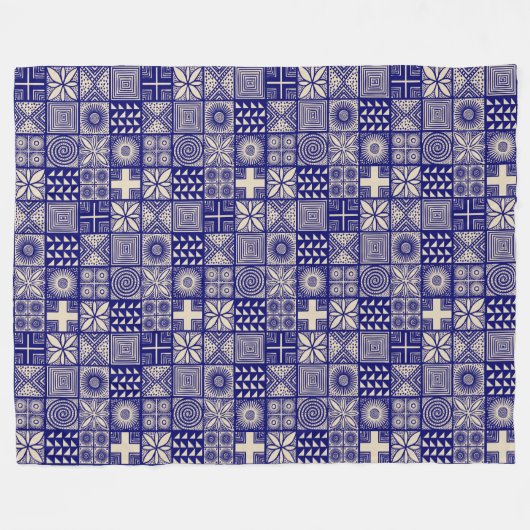 Adire Pattern - Deep Blue und Beige Fleecedecke (Vorderseite (Horizontal))