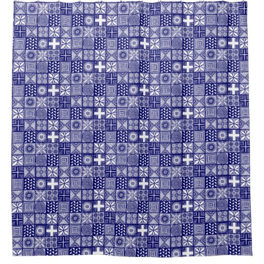 Adire Pattern - Deep Blue und White Duschvorhang (Vorderseite)