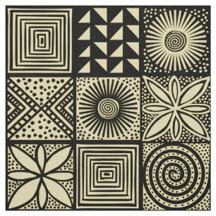 Adire Pattern - Schwarz auf ffe78a Stoff