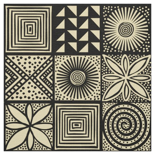 Adire Pattern - Schwarz auf ffe78a Stoff (Muster)