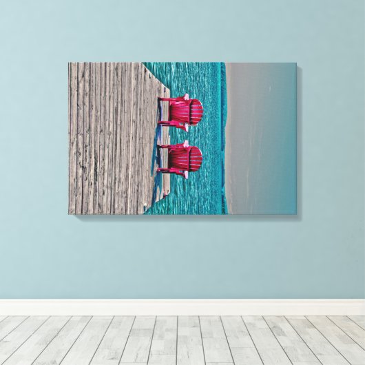 Adirondack Beach Chairs Aquamarin Rustikale Hütte Leinwanddruck (Insitu (Holzboden))