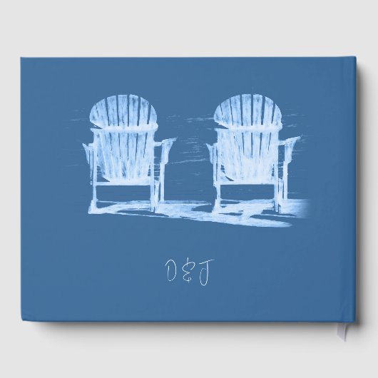 Adirondack Beach Chairs Azure Blue White Wedding Gästebuch (Rückseite)