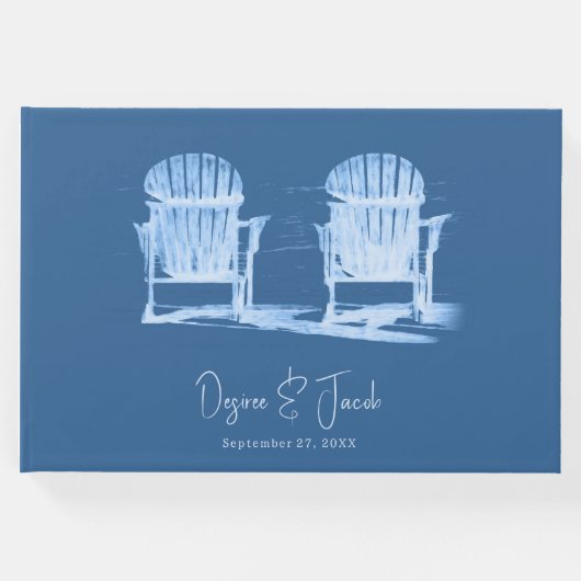 Adirondack Beach Stairs Azure Blue White Wedding Gästebuch (Vorderseite)