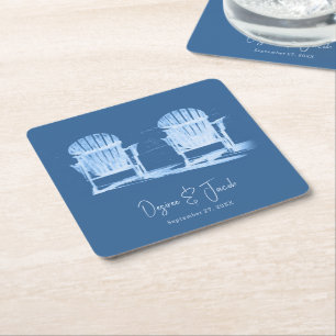 Adirondack Beach Stairs Azure Blue White Wedding Rechteckiger Pappuntersetzer