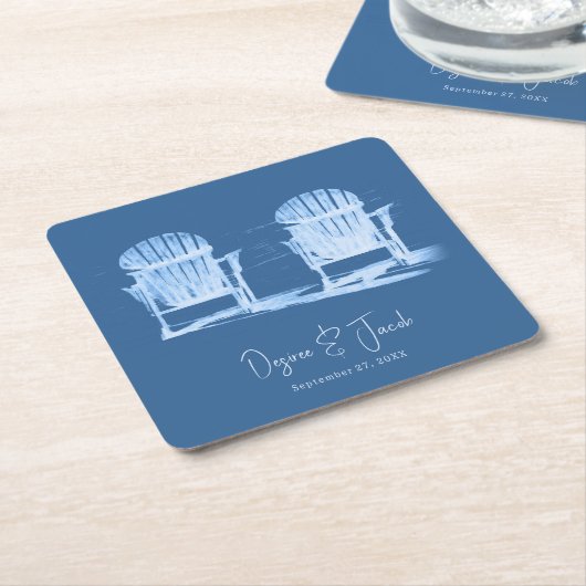 Adirondack Beach Stairs Azure Blue White Wedding Rechteckiger Pappuntersetzer (angewinkelt)
