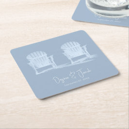 Adirondack Beach Stairs Dusty Blue White Wedding Rechteckiger Pappuntersetzer