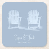Adirondack Beach Stairs Dusty Blue White Wedding Rechteckiger Pappuntersetzer (Vorderseite)