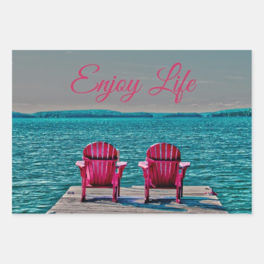 Adirondack Beach Stairs Rustikales Aquamarines Gen Geschenkpapier Set (Vorderseite)