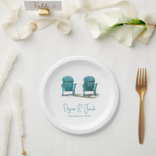 Adirondack Beach Stairs White Aquamarin Wedding Pappteller