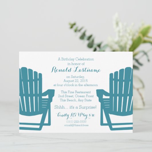 Adirondack Chairs Beach Geburtstag Einladung (Stehend Vorderseite)