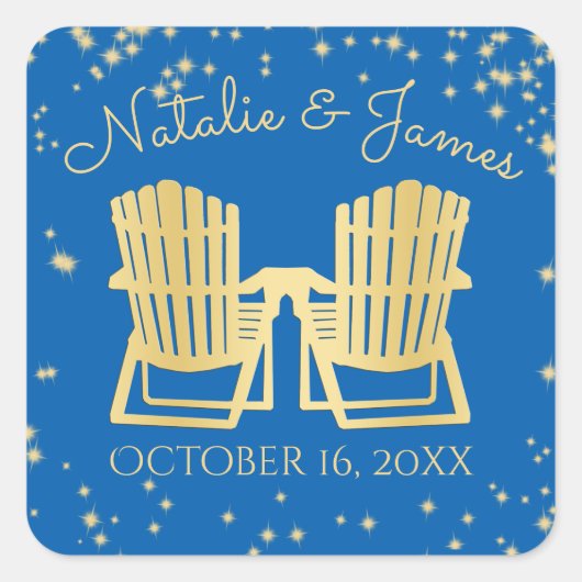 Adirondack Chairs Beach Starry Sky Quadratischer Aufkleber (Vorderseite)