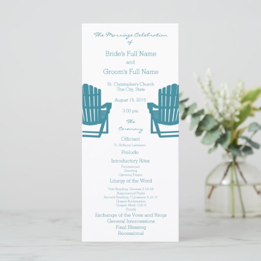 Adirondack Chairs Beach Wedding Program Programm (Stehend Vorderseite)